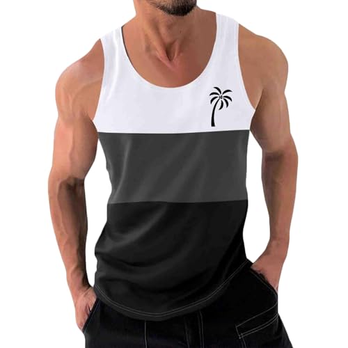 UHouse Tank Top Herren Angebote des Tages Heute Freizeit Tank Tops Bequeme Trägershirt Casual Top Leicht Unterhemd Baumwolle Tank Top Lässig Tank Tops Hawaii Axelshirt Sale Angebote Weiß L von UHouse