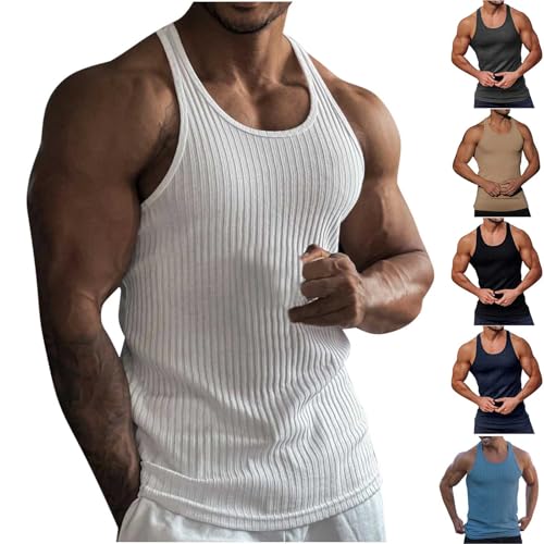 UHouse Tank Top Herren Baumwolle Tanktop Sport Muskelshirt Slim Fit Achselshirt Stretch Unterhemd Leichte Herren-Unterhemden Fitness Trägershirt Große Größen Axelshirt Angebote des Tages Heute Weiß L von UHouse