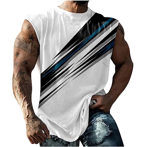 UHouse Tank Top Herren Gym Muskelshirt Männer Oversize Tanktop Sommer Ärmellose Tshirt Rundhals Trägershirt Baumwolle Hawaii Unterhemd Sport Axelshirt Große Größen Achselshirt Leicht Weiß L von UHouse