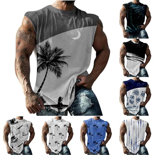 UHouse Tank Top Herren Gym Muskelshirt Männer Oversize Tanktop Sommer Ärmellose Tshirt Rundhals Trägershirt Hawaii Unterhemd Sport Axelshirt Große Größen Achselshirt Leicht Grau 5XL von UHouse