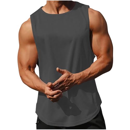 UHouse Tank Top Herren Gym Muskelshirt Sport Tanktop Baumwolle Fitness Unterhemd Sommer Trägershirt Dünne Achselshirt Leichte Axelshirt Ärmellose Tshirt Lässig Angebote des Tages Heute Grau XXL von UHouse