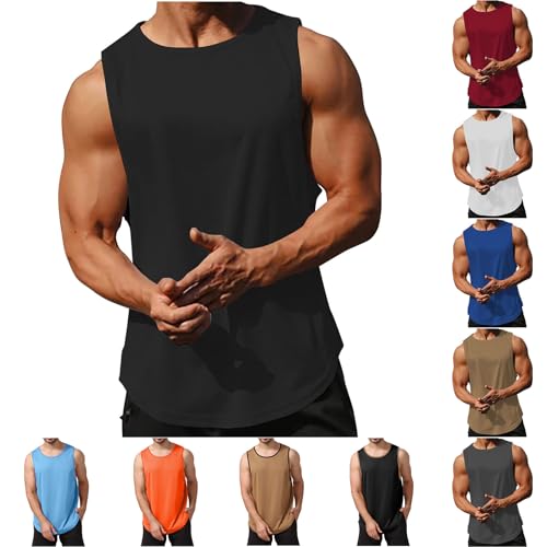 UHouse Tank Top Herren Gym Muskelshirt Sport Tanktop Baumwolle Fitness Unterhemd Sommer Trägershirt Dünne Achselshirt Leichte Axelshirt Ärmellose Tshirt Lässig Angebote des Tages Heute Schwarz XXL von UHouse