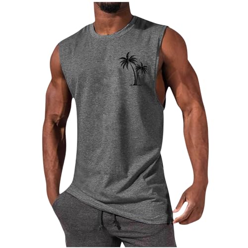 UHouse Tank Top Herren Sport Muskelshirt Männer Sommer Tanktop Baumwolle Oversize Trägershirt Rundhals Ärmellose Tshirt Hawaii Unterhemd Gym Axelshirt Große Größen Grau 3XL von UHouse