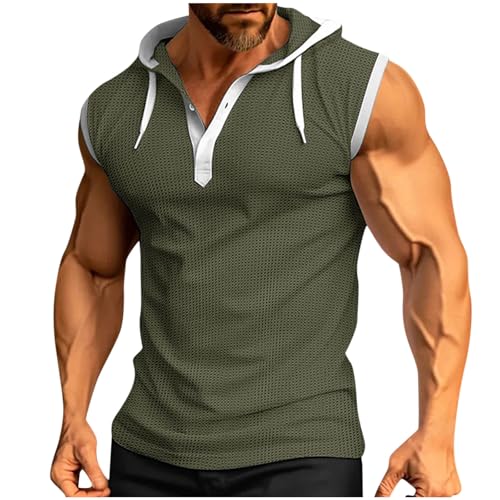 UHouse Tank Top Herren mit Kapuze Sport Ärmellose Kapuzenshirt Gym Axelshirt Fashion Achselshirt Baumwolle Trägershirt Modische Muskelshirt Stretch Tanktop Bequeme Armeegrün XXL von UHouse