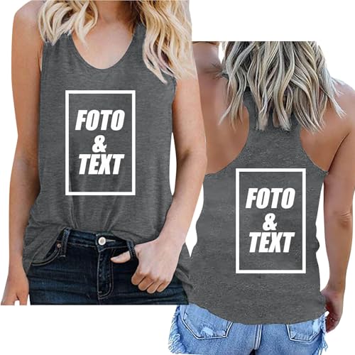 UHouse Tank Top Personalisiert Damen Personalisierte Tanktop Selbst Gestalten mit Foto Top Ärmellose Tshirt Bedrucken Lassen Basic Unterhemd Lustige Trägershirt Dunkelgrau L von UHouse
