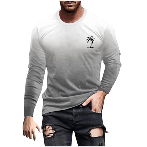 UHouse Tshirt Herren Langarm T-Shirt Basic Langarmshirt Freizeit Longsleeve Mode T Shirt Lang Arm Rundhals Shirt Oversized Pullover mit Farbverlauf Dünne Sweatshirt Grau XL von UHouse