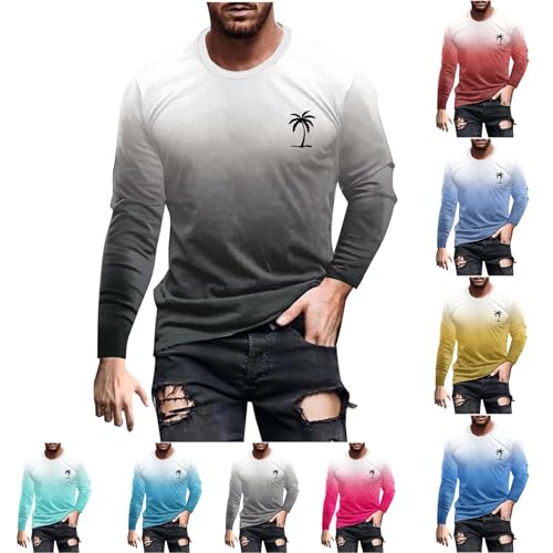 UHouse Tshirt Herren Langarm T-Shirt Basic Langarmshirt Freizeit Longsleeve Mode T Shirt Lang Arm Rundhals Shirt Oversized Pullover mit Farbverlauf Dünne Sweatshirt Dunkelgrau L von UHouse