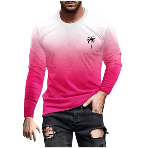 UHouse Tshirt Herren Langarm T-Shirt Basic Langarmshirt Freizeit Longsleeve Mode T Shirt Lang Arm Rundhals Shirt Oversized Pullover mit Farbverlauf Dünne Sweatshirt Heißes Rosa L von UHouse