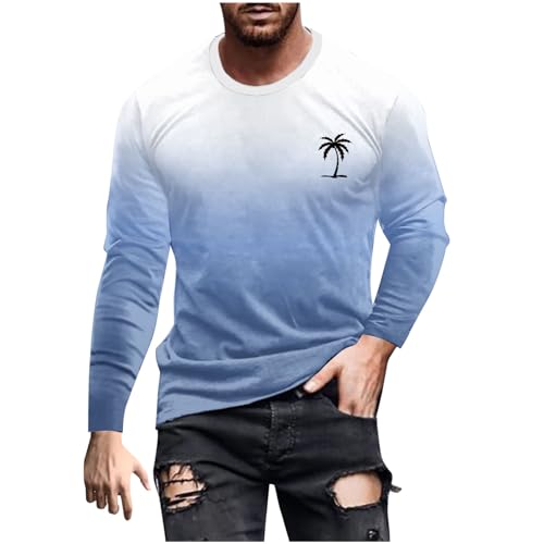 UHouse Tshirt Herren Langarm T-Shirt Basic Langarmshirt Freizeit Longsleeve Mode T Shirt Lang Arm Rundhals Shirt Oversized Pullover mit Farbverlauf Dünne Sweatshirt Marineblau L von UHouse