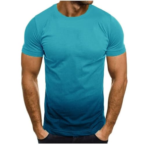 UHouse Tshirt Herren T Shirt Basic T-Shirts Rundhals Tshirts mit Farbverlauf Freizeit Kurzarmshirt Männer Leichte Muskelshirts Kurzarm Bequeme Oberteile Lässig Blitzangebote Himmelblau XXL von UHouse