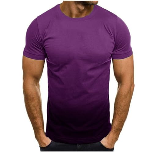 UHouse Tshirt Herren T Shirt Basic T-Shirts Rundhals Tshirts mit Farbverlauf Freizeit Kurzarmshirt Männer Leichte Muskelshirts Kurzarm Bequeme Oberteile Lässig Deals Lila XL von UHouse