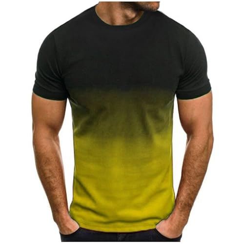 UHouse Tshirt Herren T Shirt Basic T-Shirts Rundhals Tshirts mit Farbverlauf Freizeit Kurzarmshirt Männer Leichte Muskelshirts Kurzarm Bequeme Oberteile Lässig Gelb M von UHouse