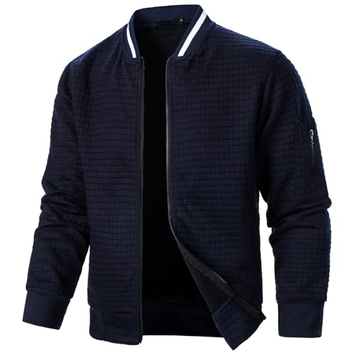 UHouse Übergangsjacke Herren Herbst Bomberjacke Freizeit Sweatjacke Leichte Blouson Jacke Stehkragen Winterjacke Sportjacke Regular Fit Hemdjacke Freizeitjacke Marineblau 3XL von UHouse