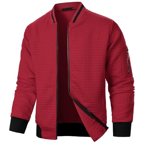 UHouse Übergangsjacke Herren Herbst Bomberjacke Freizeit Sweatjacke Leichte Blouson Jacke Stehkragen Winterjacke Sportjacke Regular Fit Hemdjacke Freizeitjacke Rot 3XL von UHouse