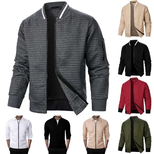 UHouse Übergangsjacke Herren Herbst Bomberjacke Freizeit Sweatjacke Leichte Blouson Jacke Stehkragen Winterjacke Sportjacke Regular Fit Hemdjacke Herbstjacke Trainingsjacke Dunkelgrau L von UHouse