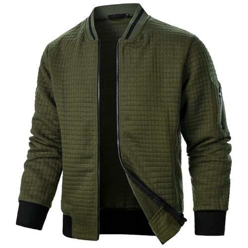 UHouse Übergangsjacke Herren Herbst Bomberjacke Freizeit Sweatjacke Leichte Blouson Jacke Stehkragen Winterjacke Sportjacke Regular Fit Hemdjacke Winter Freizeitjacke Armeegrün 3XL von UHouse