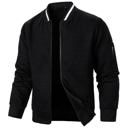 UHouse Übergangsjacke Herren Herbst Bomberjacke Freizeit Sweatjacke Leichte Blouson Jacke Stehkragen Winterjacke Sportjacke Regular Fit Hemdjacke Winter Freizeitjacke Schwarz L von UHouse