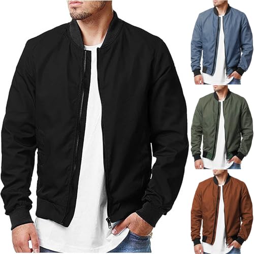 UHouse Übergangsjacke Herren Oversize Bomberjacke Leichte Dünne Freizeitjacke Stehkragen Blouson Herbst Jacke Outdoor Jacket Herbstjacke Einfarbig Bequeme Overshirt Prime - Day Angebot Schwarz 3XL von UHouse
