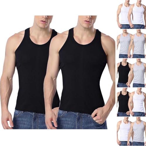 UHouse Unterhemd Herren Baumwolle Unterhemden 2er Pack Tank Top Leichte Herren-Unterhemden Feinripp Tanktop Fitness Muskelshirt Stretch Achselshirt Oversized Trägershirt Warehouse Deal Schwarz 4XL von UHouse