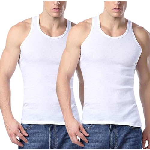 UHouse Unterhemd Herren Baumwolle Unterhemden 2er Pack Tank Top Leichte Herren-Unterhemden Feinripp Tanktop Fitness Muskelshirt Stretch Achselshirt Oversized Trägershirt Warehouse Deal Weiß XXL von UHouse