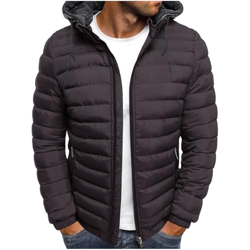 UHouse Winterjacke Herren Daunenjacke mit Kapuze Warm Jacke Leichte Steppjacke Winter Jacken Bequeme Kapuzenjacke Casual Puffer Jacket Basic Übergangsjacke Baumwolle Softshelljacke Kaffee L von UHouse