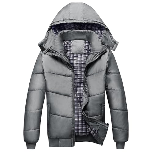 UHouse Winterjacke Herren Steppjacke mit Kapuze Leichte Daunenjacke Warm Jacken Baumwolle Puffer Jacke Winter Softshelljacke Bequeme Übergangsjacke Outdoor Windjacke Grau 4XL von UHouse