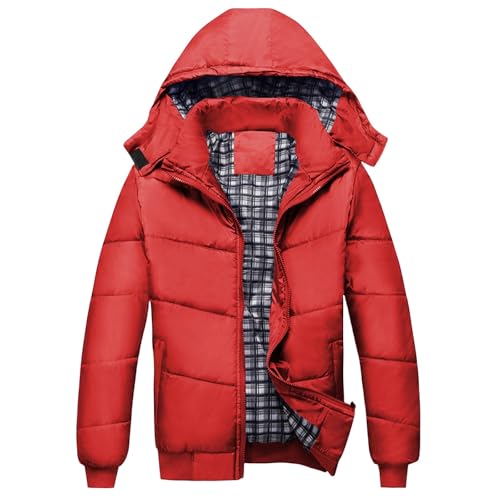 UHouse Winterjacke Herren Steppjacke mit Kapuze Leichte Daunenjacke Warm Jacken Baumwolle Puffer Jacke Winter Softshelljacke Bequeme Übergangsjacke Outdoor Windjacke Rot XL von UHouse