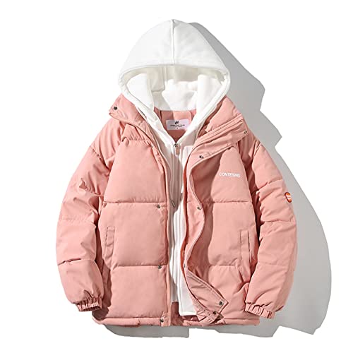 UHouse Winterjacke Herren Baumwolle Fleecejacke Winter Skijacke Dicke Puffer Jacke Warme Windjacke Warm Wanderjacke mit Kapuze Fleecejacke Große Größen Daunenjacken Angebote Rosa L von UHouse
