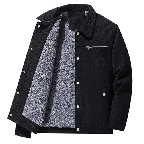 UHouse Winterjacke Herren Cordjacke Große Größen Jacke Herbst Sweatjacke Warm Bomberjacke Luftig Blouson Jacke Modische College Jacke Outdoor Jacket Meine Bestellungen Schwarz L von UHouse