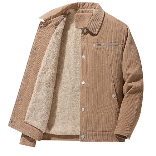 UHouse Winterjacke Herren Cordjacke Große Größen Jacke Herbst Sweatjacke Warm Bomberjacke Luftig Blouson Jacke Modische College Jacke Outdoor Jacket Sale Angebote Khaki XL von UHouse