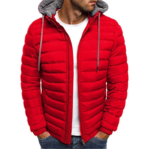 UHouse Winterjacke Herren Daunenjacke mit Kapuze Warm Jacke Leichte Steppjacke Winter Jacken Bequeme Kapuzenjacke Casual Puffer Jacket Basic Übergangsjacke Baumwolle Softshelljacke Rot XXL von UHouse