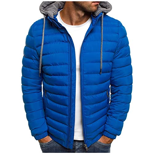 UHouse Winterjacke Herren Daunenjacke mit Kapuze Warm Jacke Leichte Steppjacke Winter Jacken Bequeme Kapuzenjacke Casual Puffer Jacket Basic Übergangsjacke Baumwolle Softshelljacke Blau L von UHouse