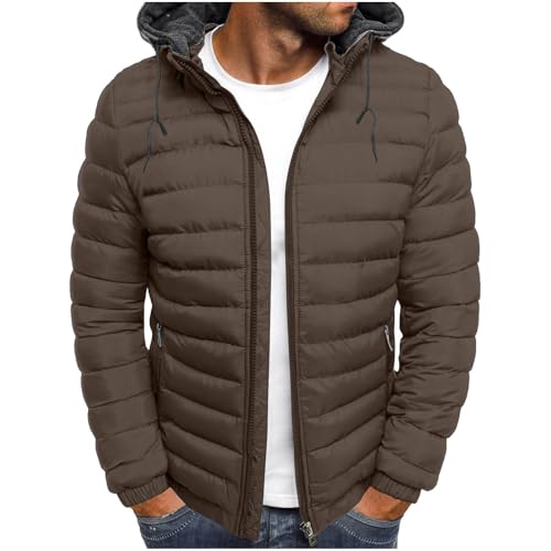 UHouse Winterjacke Herren Daunenjacke mit Kapuze Warm Jacke Leichte Steppjacke Winter Jacken Bequeme Kapuzenjacke Casual Puffer Jacket Basic Übergangsjacke Baumwolle Softshelljacke Braun S von UHouse