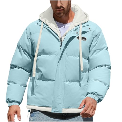 UHouse Winterjacke Herren Kapuzenjacke Dickes Herren-Jacken Y2k Jacke Warme Winterjacke Gefütterte Jacke Regular Fit Daunenjacken Alltag Herbstjacke Blitzangebote Des Tages Hellblau XL von UHouse