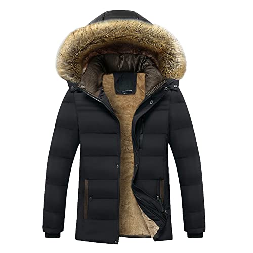 UHouse Winterjacke Herren Lang Parka Mantel Basic Kurzmantel Freizeit Mantel Oversize Kapuzenjacke Modische Winterparka Große Größen Wintermantel Locker Herrenmantel Angebote Schwarz M von UHouse