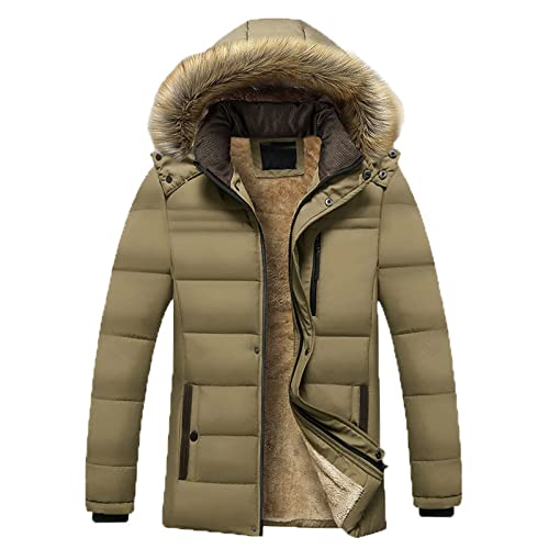 UHouse Winterjacke Herren Lang Parka Mantel Basic Kurzmantel Freizeit Mantel Oversize Kapuzenjacke Modische Winterparka Große Größen Wintermantel Locker Herrenmantel Deals Of The Day Khaki L von UHouse
