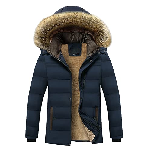 UHouse Winterjacke Herren Lang Parka Mantel Basic Kurzmantel Freizeit Mantel Oversize Kapuzenjacke Modische Winterparka Große Größen Wintermantel Locker Herrenmantel Sale Dunkelblau 3XL von UHouse