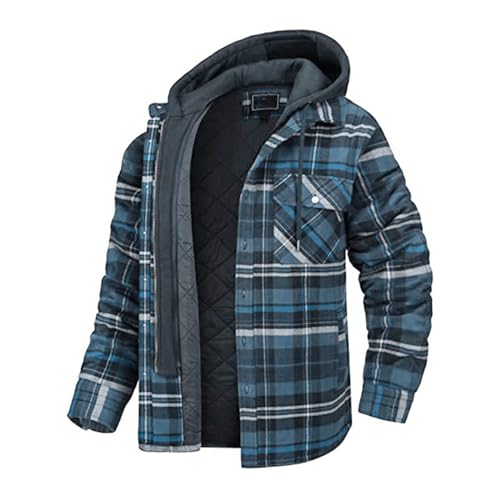 UHouse Winterjacke Herren Leichte Flanell Jacke mit Kapuze Karierte Sweatjacke Warme Herren-Jacken Freizeit Sweatjacke mit Kordelzug Kapuzenjacke Outdoor Flanellhemd Sale Angebote Marine XL von UHouse