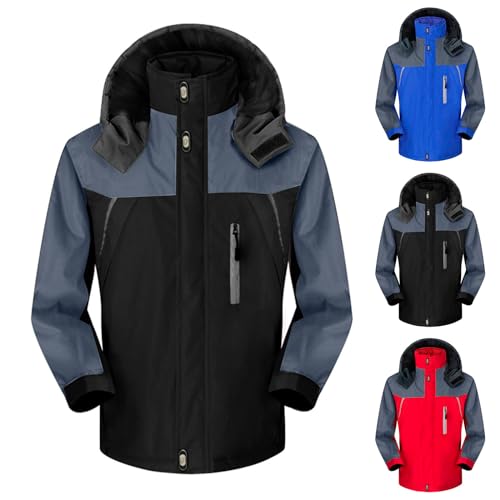 UHouse Winterjacke Herren Outdoor Skijacke Gefüttert Jacke Winter Softshelljacke Dicke Fahrradjacke Oversized Herren-Jacken mit Kapuze Warme Wanderjacke Baumwolle Funktionsjacke Schwarz M von UHouse