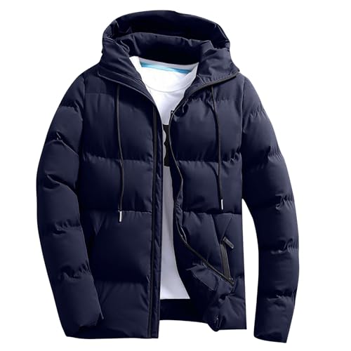 UHouse Winterjacke Herren Steppjacke mit Kapuze Leichte Daunenjacke Warm Jacken Baumwolle Puffer Jacke Winter Softshelljacke Bequeme Übergangsjacke Outdoor Windjacke Marineblau XXL von UHouse