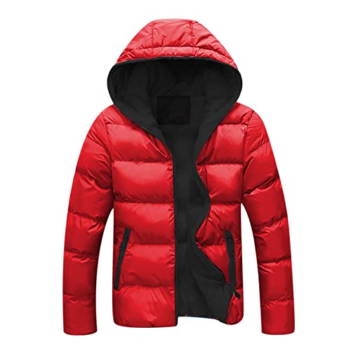 UHouse Winterjacke Herren Steppjacke mit Kapuze Leichte Daunenjacke Warm Jacken Baumwolle Puffer Jacke Winter Softshelljacke Bequeme Übergangsjacke Outdoor Windjacke Rot L von UHouse