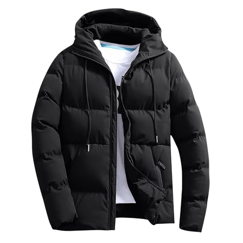 UHouse Winterjacke Herren Steppjacke mit Kapuze Leichte Daunenjacke Warm Jacken Baumwolle Puffer Jacke Winter Softshelljacke Bequeme Übergangsjacke Outdoor Windjacke Schwarz M von UHouse