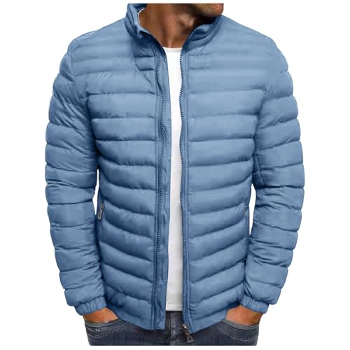 UHouse Winterjacke Herren Steppjacke ohne Kapuze Leichte Daunenjacke Wandern Übergangsjacke Herbst Winter Jacke Bequeme Softshelljacke Outdoor Puffer Jacken Baumwolle Bomberjacke Hellblau XXL von UHouse