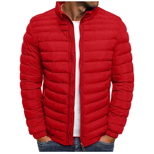 UHouse Winterjacke Herren Steppjacke ohne Kapuze Leichte Daunenjacke Wandern Übergangsjacke Herbst Winter Jacke Bequeme Softshelljacke Outdoor Puffer Jacken Einfarbig Baumwolle Bomberjacke Rot M von UHouse
