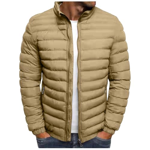 UHouse Winterjacke Herren Steppjacke ohne Kapuze Leichte Daunenjacke Wandern Übergangsjacke Herbst Winter Jacke Bequeme Softshelljacke Outdoor Puffer Jacken Einfarbig Baumwolle Bomberjacke Khaki S von UHouse