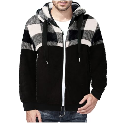 UHouse Winterjacke Herren Teddy Jacke Karierte Kapuzenjacke Plüsch Fleecejacke Outdoor Teddyjacke Warm Herren-Jacken mit Kapuze Bequeme Sweatjacke mit Kordelzug Angebote Des Tages Heute Grau XXL von UHouse