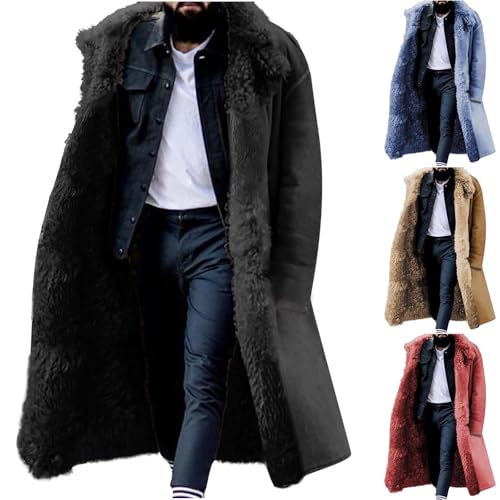 UHouse Wintermantel Herren Lang Pelzmantel Gefüttert Winter Mantel Dicke Herren-Mäntel Lange Winterjacke Warme Lammfellmantel Outdoor Baumwolle Herrenmantel Große Größen Sale Schwarz 5XL von UHouse