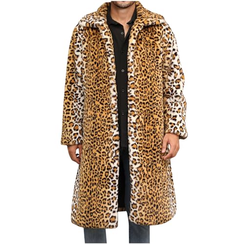 UHouse Wintermantel Herren Leoparden Pelzmantel Lang Modische Wintermantel Warm Wintermantel Warm Winterjacke Lang Winter Trenchcoat Leoparden Jacke Slim Fit Jacke Lang Sale Angebote Gelb 3XL von UHouse