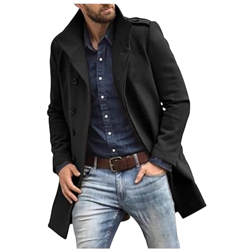 UHouse Wintermantel Herren Wolle Mantel Lang Winter Wolljacke Freizeit Fleecejacke Lässig Wintermantel Wolle Wintermantel Locker Puffer Jacket Retro Übergangsmantel Sale Angebote Schwarz XXL von UHouse