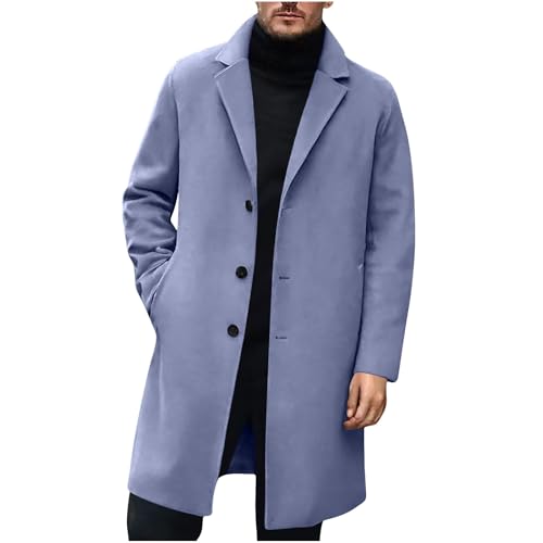 UHouse Wollmantel Herren Mantel Wolle Lang Elegant Wintermantel Business Herrenmantel Lange Winterjacke Männer Mäntel Übergangsmantel Herbst Trenchcoat Einfarbig Herbstmantel Hellblau XL von UHouse